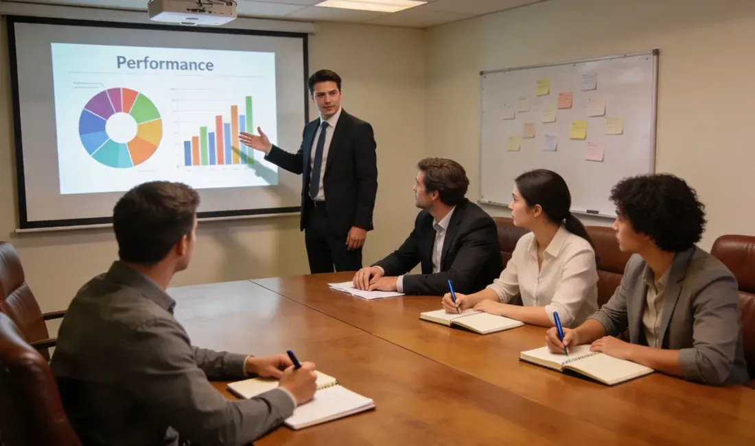 Présentation devant un groupe dans une salle de réunion